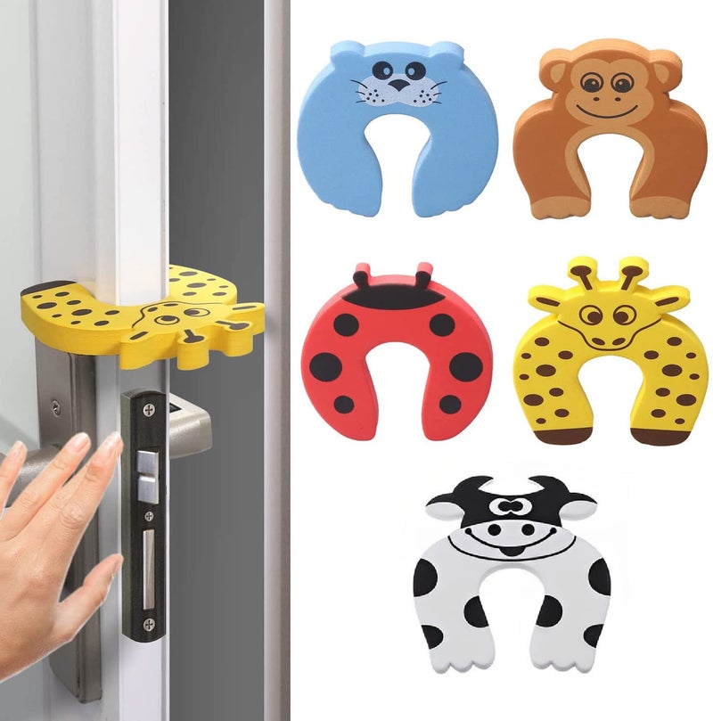SYGA 5 Pcs Children Safety Door Pinch Guard,Door Slam Stopper Soft Foam Door Stopper,Prevents Finger Pinch Injuries &Child or Pet from Getting Locked in Room,Colorful Cartoon Animal Cushion-Muticolor - Image 1