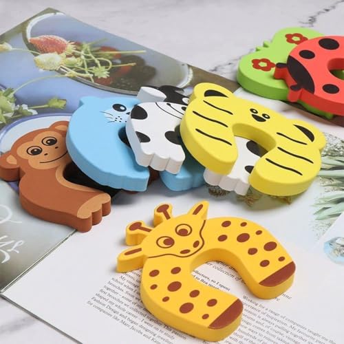 SYGA 5 Pcs Children Safety Door Pinch Guard,Door Slam Stopper Soft Foam Door Stopper,Prevents Finger Pinch Injuries &Child or Pet from Getting Locked in Room,Colorful Cartoon Animal Cushion-Muticolor - Image 2