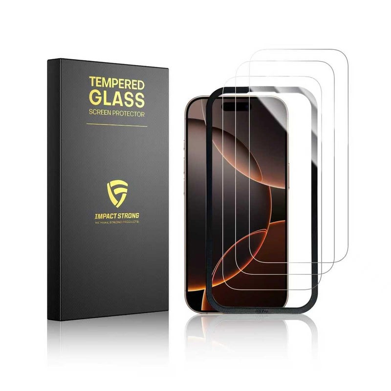 ImpactStrong 3-Pack Shatterproof Tempered Glass Screen Protector for iPhone 16 Pro [Easy Installation Frame] [Bubble Free] [9H Hardness] [Full Coverage] Case Friendly, 6.3 Inch - Image 1