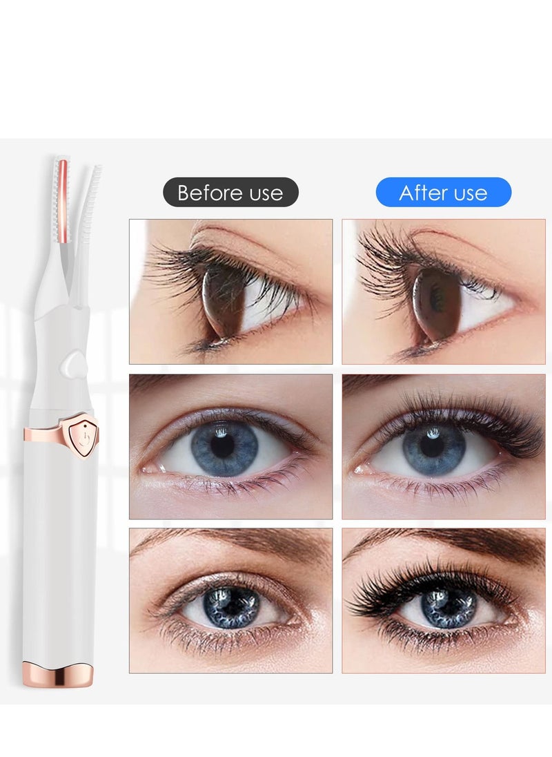 KASTWAVE - مكبس رموش كهربائي 2 في 1 بمشبك USB للنساء، مكبس رموش كهربائي بثلاث سرعات للتحكم في درجة الحرارة، مناسب لتمديد الرموش، فرشاة تجعيد الرموش الطبيعية ثلاثية الأبعاد (أبيض) - Image 1