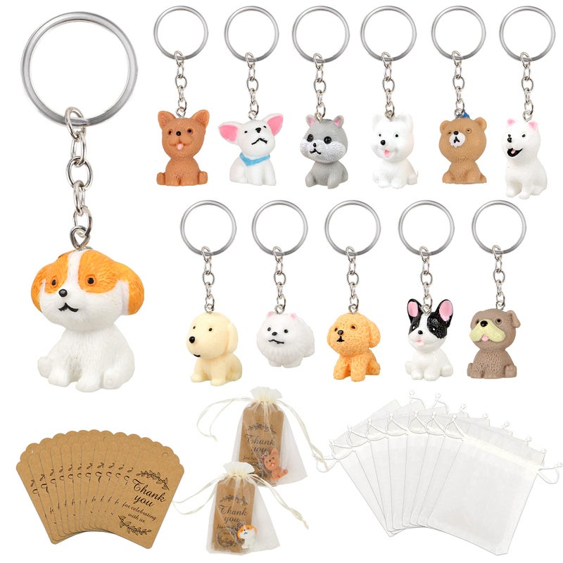 BANBALLON 12 PACK Puppy Dog Party Favors Puppy Key Chain With Organza Bags Thank You Kraft Tags For Back To School Item Birthday Party Favors Backpack Key Decorations Classroom Rewards Dog Theme Supplies - Image 3