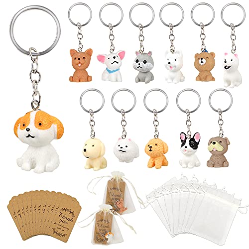 BANBALLON 12 PACK Puppy Dog Party Favors Puppy Key Chain With Organza Bags Thank You Kraft Tags For Back To School Item Birthday Party Favors Backpack Key Decorations Classroom Rewards Dog Theme Supplies - Image 1