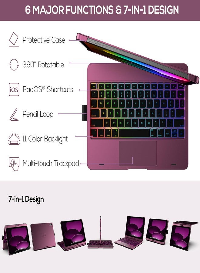 typecase جراب typecase Touch لجهاز iPad من الجيل العاشر مع لوحة مفاتيح (10.9 بوصة، 2022)، لوحة لمس متعددة اللمس، إضاءة خلفية بـ 10 ألوان، قابل للدوران 360 درجة، رفيع وخفيف لجهاز Apple iPad من الجيل العاشر 10.9 بوصة (توتي) - Image 4