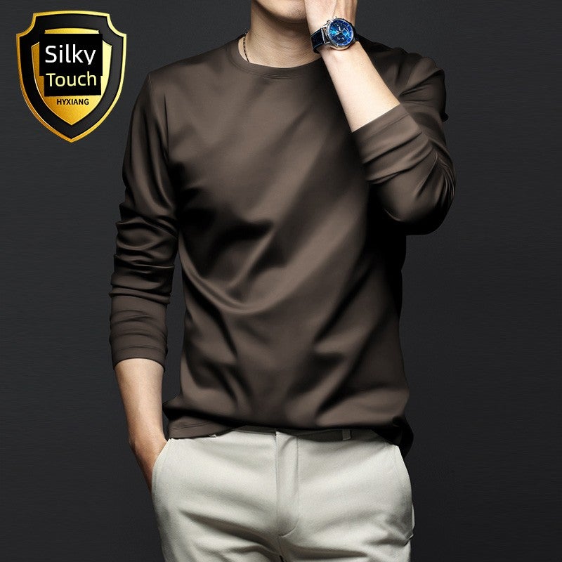 Mercerized modal cotton base shirt men's spring and autumn long-sleeved t-shirt solid color thin inner wear autumn T-shirt base shirt - Image 1