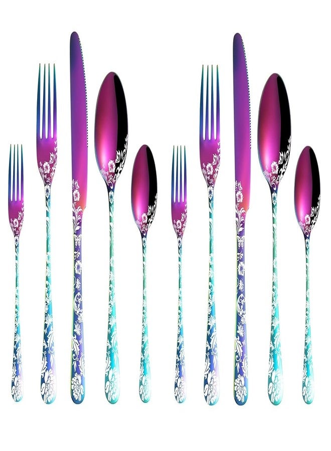KESESU Silverware Set, KESESU 20 Pieces Stainless Steel Square Flatware Cutlery Set for 4, Modern Tableware Eating Utensils for Kitchen, Matte Finish, Dishwasher Safe – Rainbow (10, Rainbow) - Image 1