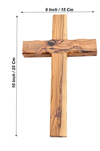 Olive Wood Gifts Shop Hand Made Olive Wood Cross (Plain 10 Inch) - Wall Hanging Art Décor Straight Simple Wooden Cross, Flat Solid Cross From Jerusalem Where Jesus Crucified and Rose on the 3rd Day-By Olive Wood Gifts Shop - Image 3