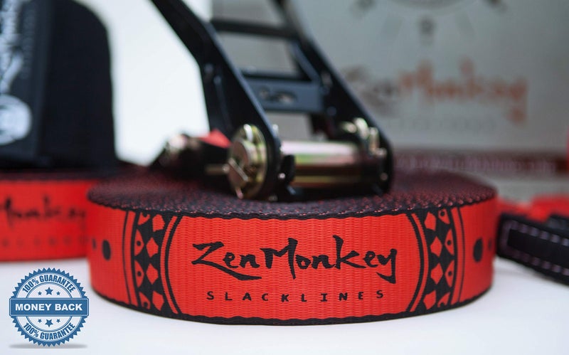 ZenMonkey Slacklines ZenMonkey Slackline Kit with Overhead Training Line, Arm Trainer, Tree Protectors, Cloth Carry Bag and Instructions, 60 Foot - Easy Setup for The Family, Kids and Adults - Image 2