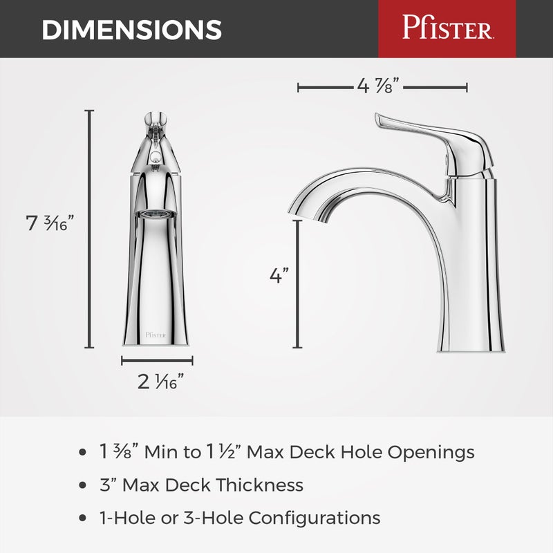 Pfister Willa Bathroom Sink Faucet, Single Control, 1-Handle, Single Hole, NSF Certified, Polished Chrome Finish, LF042MALCC - Image 3