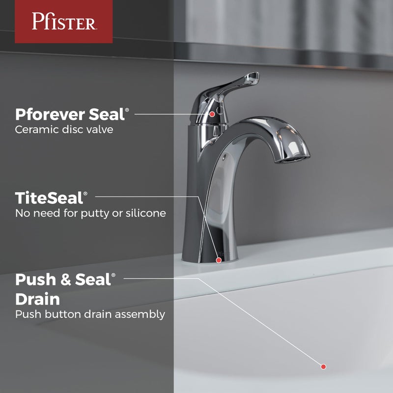 Pfister Willa Bathroom Sink Faucet, Single Control, 1-Handle, Single Hole, NSF Certified, Polished Chrome Finish, LF042MALCC - Image 2