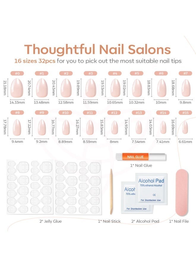 32Pcs Pearl Chrome Press on Nails Almond, Upgrade Short Almond False Nails, Reusable Nail Kit with Nail Glue Adhesive Tabs Mini Nail File, Nails Press Ons 16 Sizes - Image 3