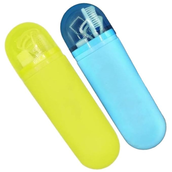 CLICKSWIFT حافظة فرشاة الأسنان المحمولة من كليك سويفت 2 قطعة، حافظة منظف اللسان للسفر، في الهواء الطلق، للاستخدام كحافظة تخزين وحمل، صندوق تخزين غطاء منظم متعدد الألوان - Image 1