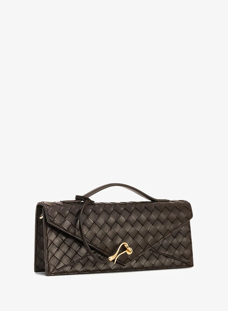Jw Pei Dark Brown Celeste Woven Mini Clutch for Women | Best Price UAE