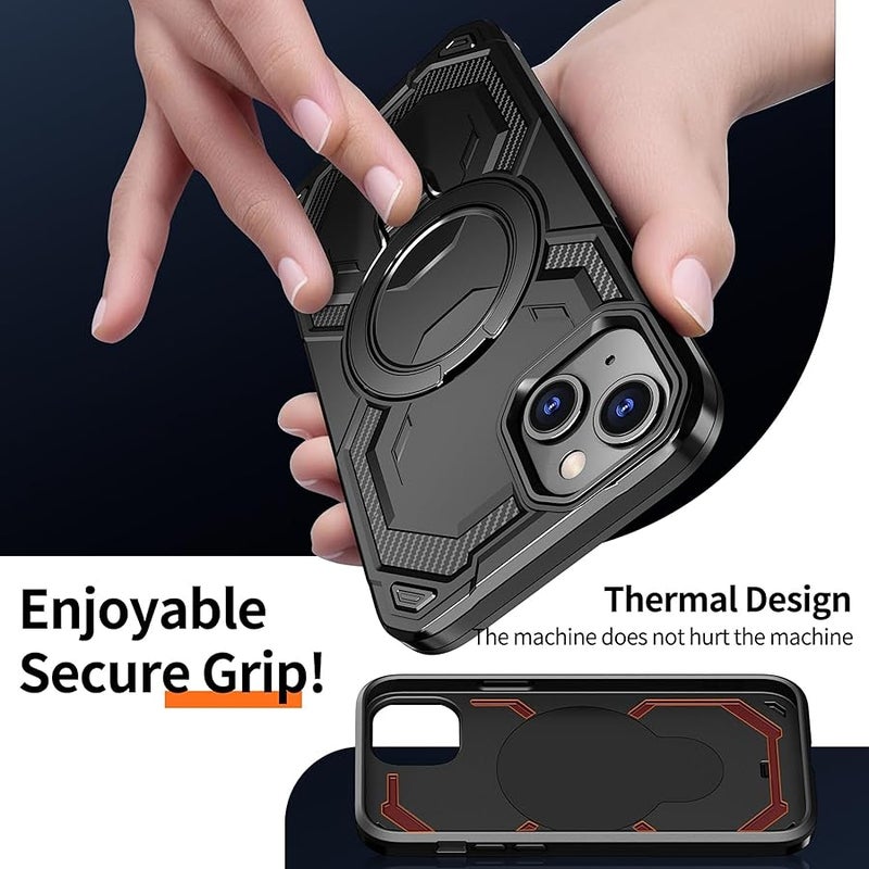 Military Grade Armor Shell Warrior for iPhone 13 & 14 Case with Ring Stand 360°Rotatable, Compatible with MagSafe, Shockproof Military Grade Protection, Magnetic Kickstand Phone Case (Frosted Black) - Image 5