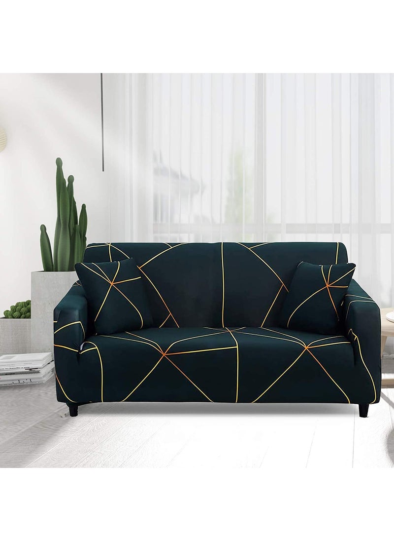 HOUSE OF QUIRK - House of Quirk Universal Single Seater Sofa Cover Big Elasticity Cover for Couch Flexible Stretch Sofa Slipcover (Green Gold Prism, 90-145cm),92% Polyester 8% Spandex - Image 1