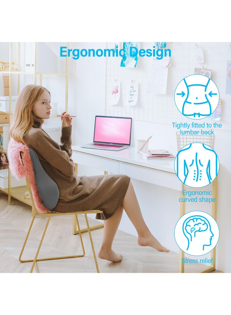 Ergonomic Lumbar Pillow, Memory Foam Lumbar Support, Back Cushion, Chair Lumbar Pillow with Mesh for Home, Car, Office, Wheelchair, Travel (Light Grey) - Image 5