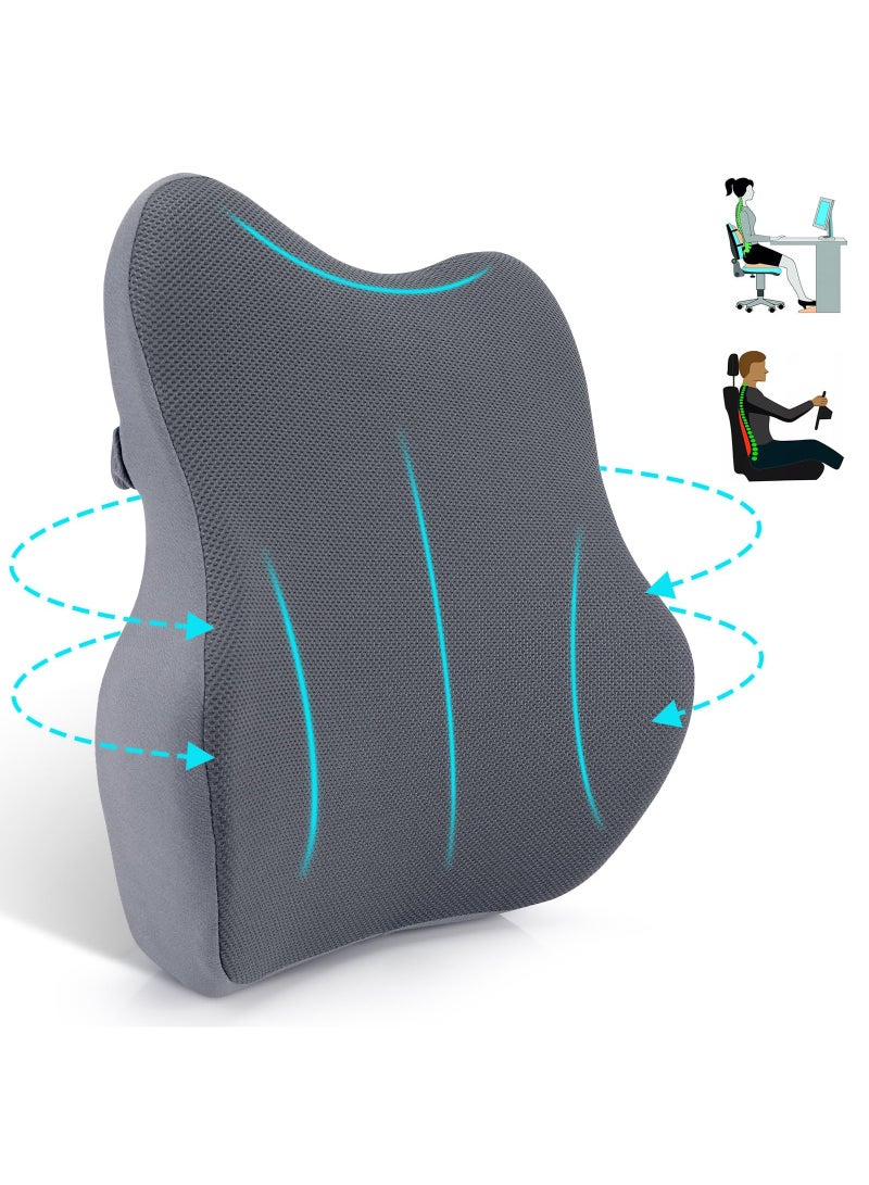 Ergonomic Lumbar Pillow, Memory Foam Lumbar Support, Back Cushion, Chair Lumbar Pillow with Mesh for Home, Car, Office, Wheelchair, Travel (Light Grey) - Image 1