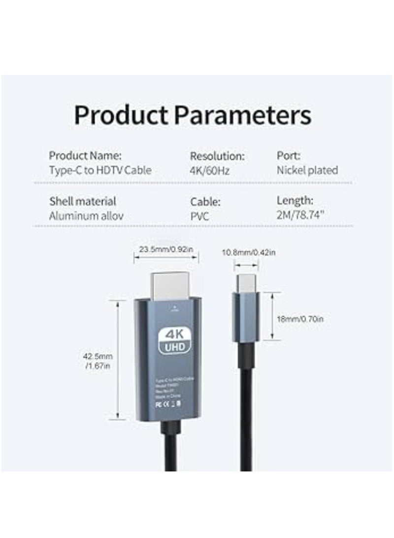 Type-C to HDMI Cable 4K UHD 60Hz - 2M - Image 2