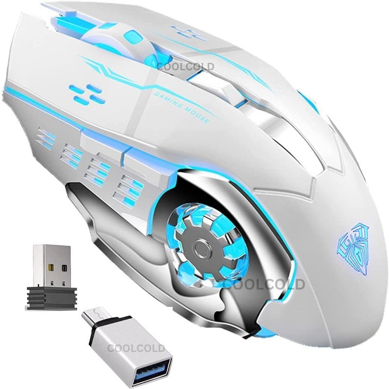 COOLCOLD Wireless Gaming Mouse Rechargeable, 2.4Ghz, Color Changing 6 Buttons DPI 1200/1600/2400 for Pro Game Notebook, PC, Laptop, Computer (Multicolor) - Image 1