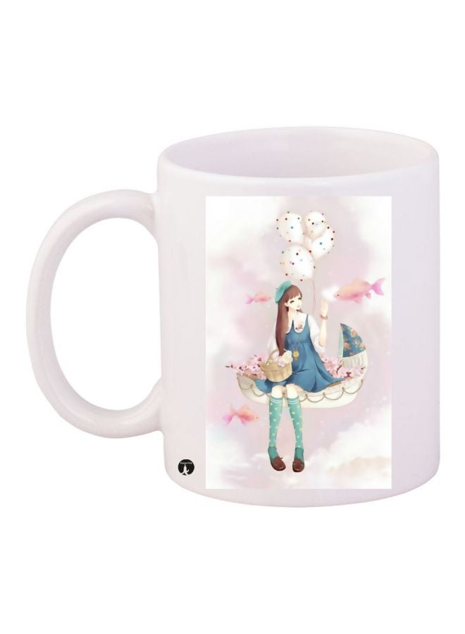 Cartoon Girl Printed Coffee Mug White/Blue/Green 11ounce