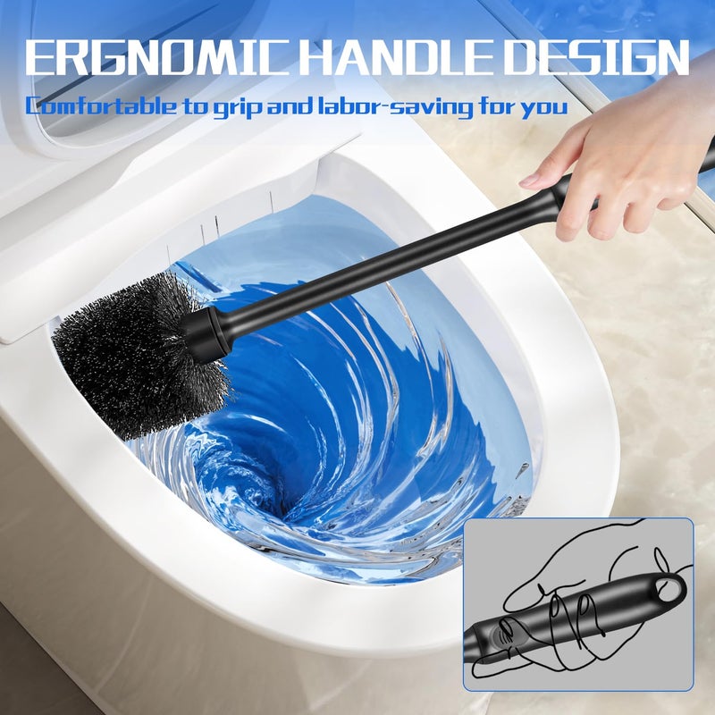 AONEZ 2 Pack Toilet Brush and Holder Set, Long Handle, Non-Slip Grip, Nylon Bristles, Deep Cleaning for Bathroom, Toilet Scrubber- Black - Image 3