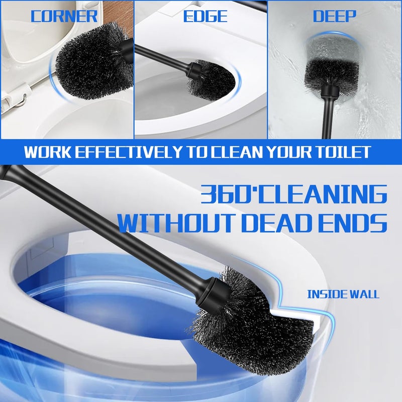 AONEZ 2 Pack Toilet Brush and Holder Set, Long Handle, Non-Slip Grip, Nylon Bristles, Deep Cleaning for Bathroom, Toilet Scrubber- Black - Image 2
