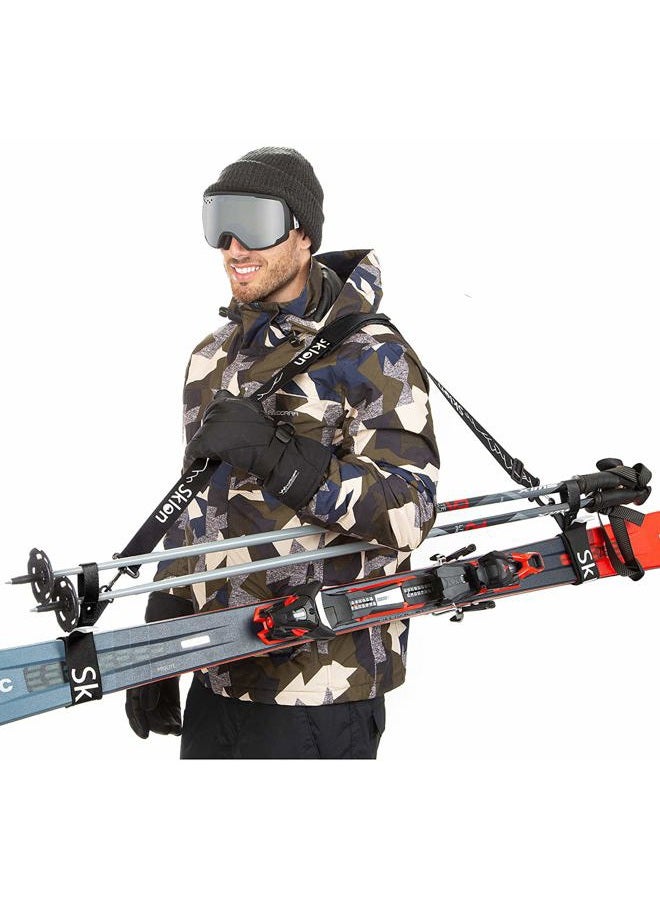 Sklon Ski Strap and Pole Carrier | Avoid the Struggle and Effortlessly Transport Your Ski Gear Everywhere You Go | Features Cushioned Shoulder Sling | Great for Families - Men, Women and Kids - Black - Image 1