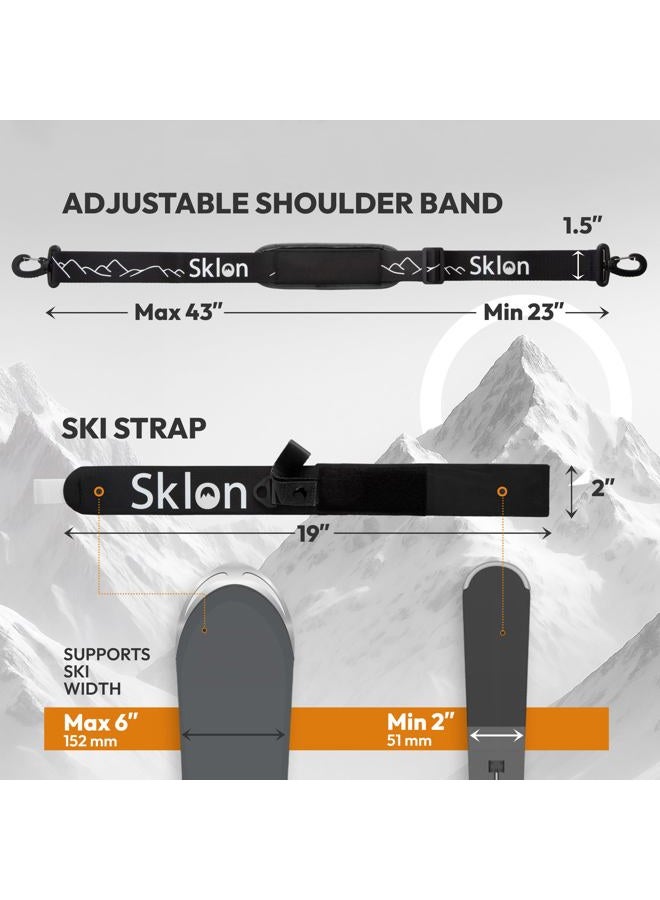 Sklon Ski Strap and Pole Carrier | Avoid the Struggle and Effortlessly Transport Your Ski Gear Everywhere You Go | Features Cushioned Shoulder Sling | Great for Families - Men, Women and Kids - Black - Image 4