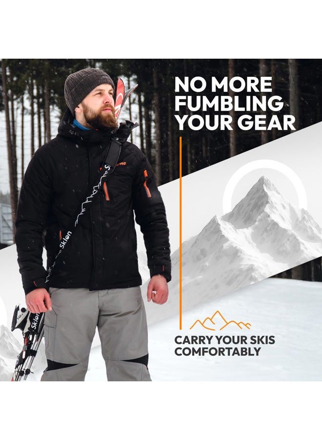Sklon Ski Strap and Pole Carrier | Avoid the Struggle and Effortlessly Transport Your Ski Gear Everywhere You Go | Features Cushioned Shoulder Sling | Great for Families - Men, Women and Kids - Black - Image 2