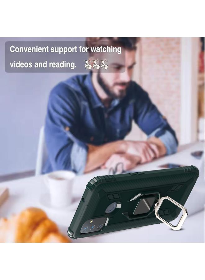 اس-توب جراب لهاتف OnePlus Nord N100 مصنوع من ألياف الكربون مع حامل حلقي يدور 360 درجة - Image 5