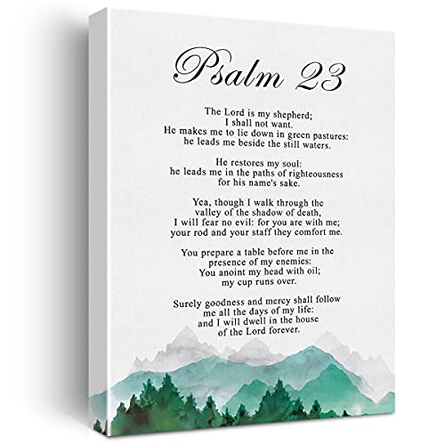 JerLoe Christian Canvas Wall Art Psalm 23 the Lord is My Shepherd Canvas Print Positive Scripture Canvas Painting Home Bedroom Wall Decor Framed Baptism Gift 12x15 Inch - Image 1