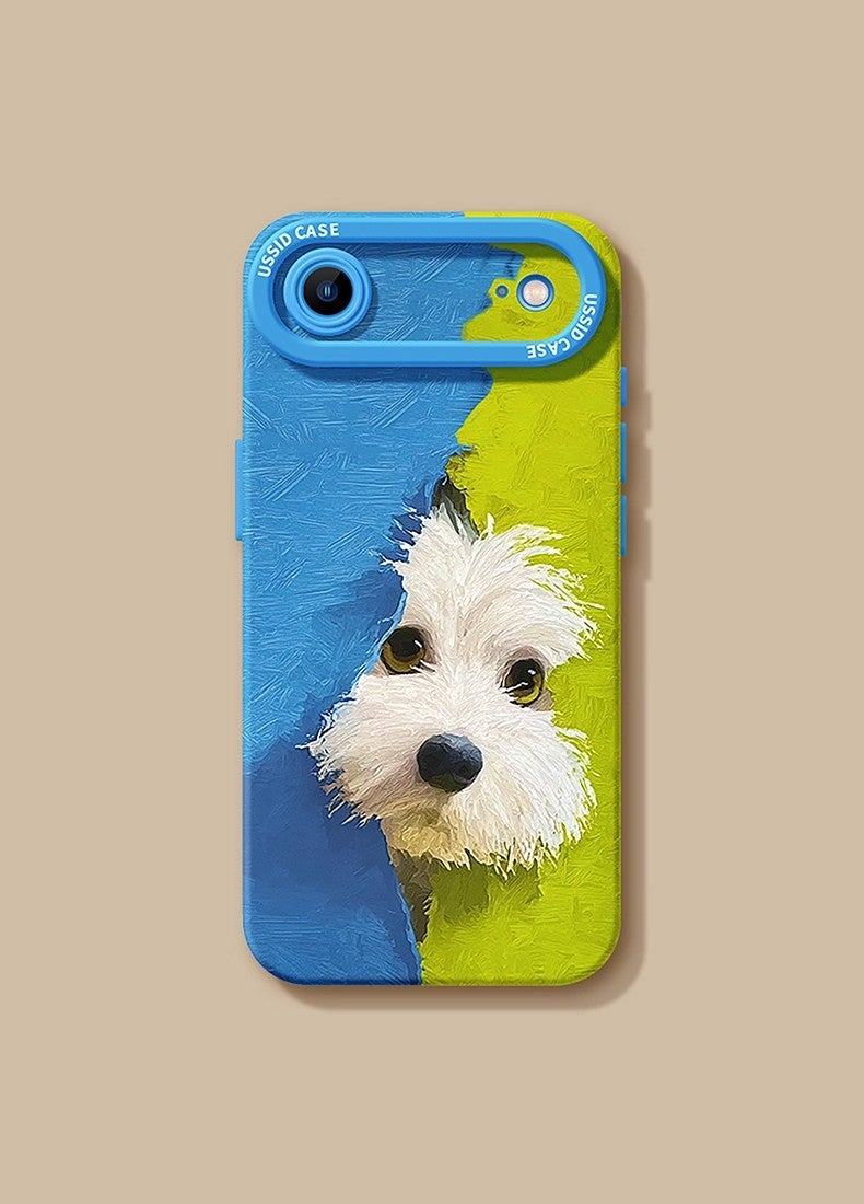 Cute Dog Camera Protection Soft Phone Case With Beaded Wrist Strap For iPhone 16 Pro Max - Blue/Green - Image 1