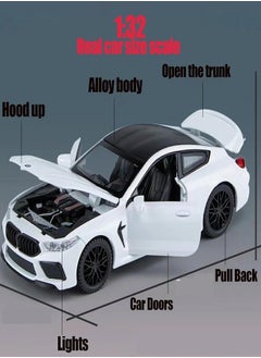die cast 1:32 Compatible for BMW M8 Coupe Model Car Toy, Zinc Alloy Pull Back Toy car with Sound and Light for Kids & Adults (White)  - Image 2