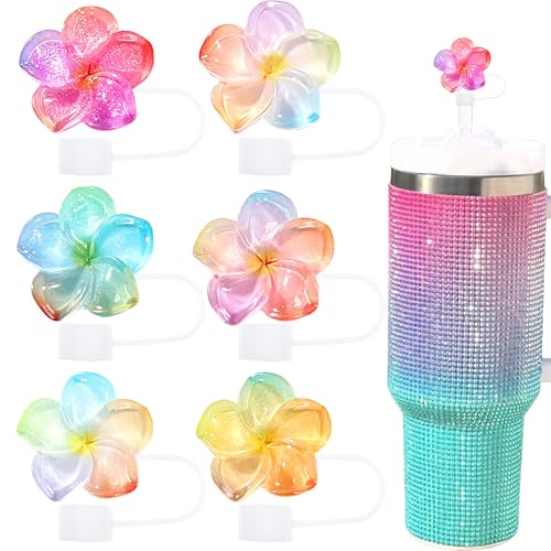 Cussom Flower Straw Toppers Set, 10mm Flower Straw Covers Topper for Stanley Cup 30oz 40 0z Tumblers, Cute Summer Themed Cup Toppers for Girls, Reusable and Shiny - Image 1