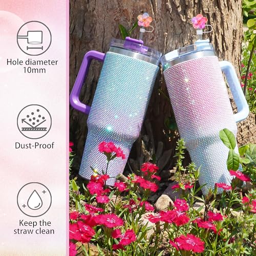 Cussom Flower Straw Toppers Set, 10mm Flower Straw Covers Topper for Stanley Cup 30oz 40 0z Tumblers, Cute Summer Themed Cup Toppers for Girls, Reusable and Shiny - Image 5