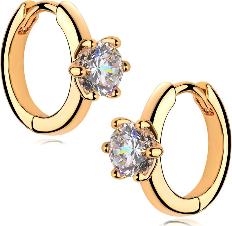 VACRONA Cubic Zirconia Huggie Earrings 14k Gold Plated Tiny Earrings Small Huggie Hoop Earrings Simple Lightweight Hoops Gift for Women - Image 1