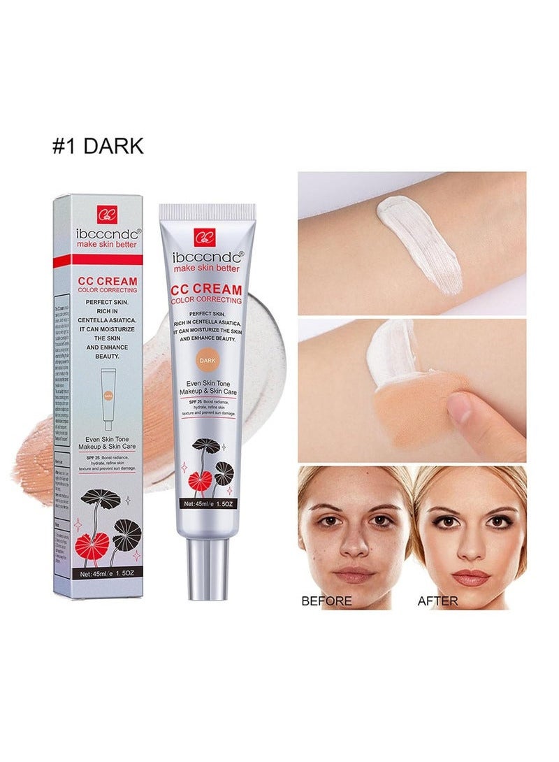 ibcccndc CC Cream with Centella Asiatica for Colour Correction, Full Coverage Foundation with SPF 25, Even Skin Tone Makeup & Skin Care, Long-Lasting Moisturising Concealer, Dark 45 ml - Image 2