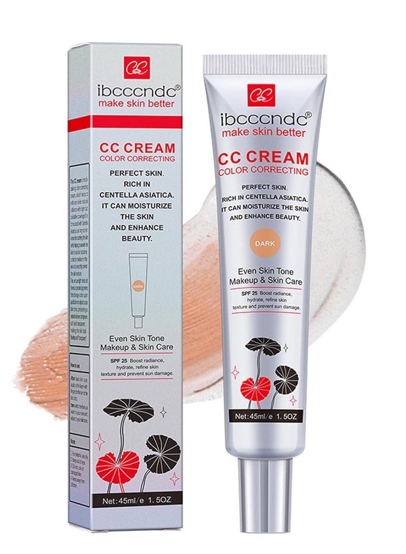 ibcccndc CC Cream with Centella Asiatica for Colour Correction, Full Coverage Foundation with SPF 25, Even Skin Tone Makeup & Skin Care, Long-Lasting Moisturising Concealer, Dark 45 ml - Image 1