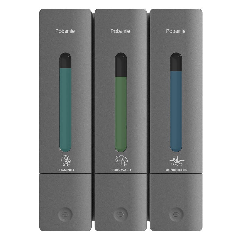 Pobamle Shampoo and Conditioner Dispenser - Shower Soap Dispenser Wall Mounted - Shampoo Conditioner Body Wash 3 Chamber No Drill - Easy Install for Bathroom Hotel Gungrey 1200ml - Image 1