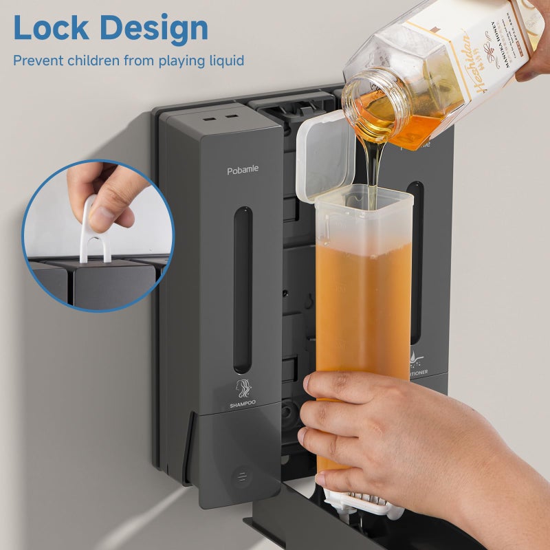 Pobamle Shampoo and Conditioner Dispenser - Shower Soap Dispenser Wall Mounted - Shampoo Conditioner Body Wash 3 Chamber No Drill - Easy Install for Bathroom Hotel Gungrey 1200ml - Image 4