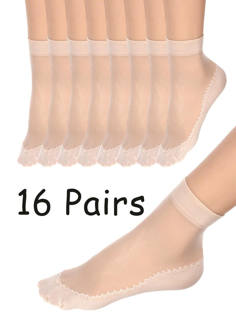 16 Pairs Nude Nylon No Show Socks, Thin Sheer Ankle Socks, Anti-Slip Breathable Summer Stockings with Reinforced Sole & Toe - Image 1