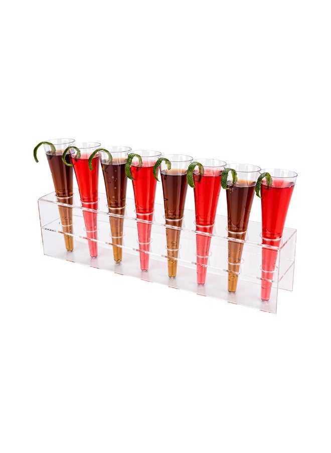 STAND ONLY: Clear Tek 12.9 x 2.4 x 3.2 Inch Stand For Champagne Flutes, 1 Double Deck Stand For Mimosa Glasses - Cones Sold Separately, 8 Holes, Clear Acrylic Stand For Glasses