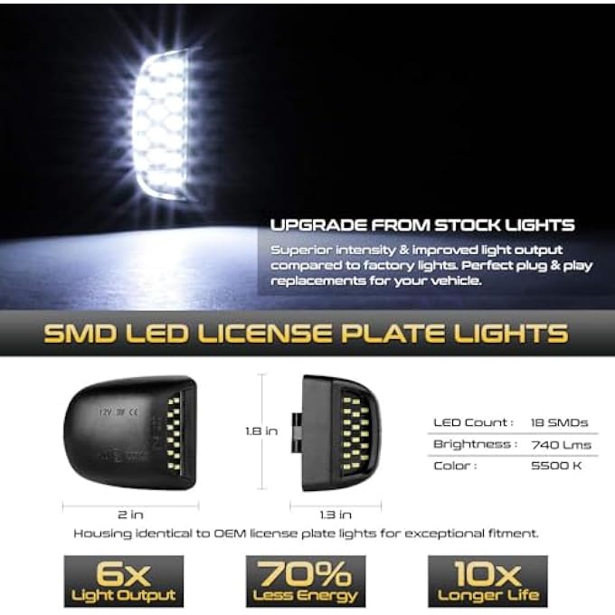Unity Full Led License Plate Light Lamp Assembly Replacement For Cadillac Escalade Chevy Silverado 1500 2500 3500 Suburban Tahoe Gmc Sierra 1500 2500 3500 Yukon Xl 6000K Diamond White 2Pieces - Image 3