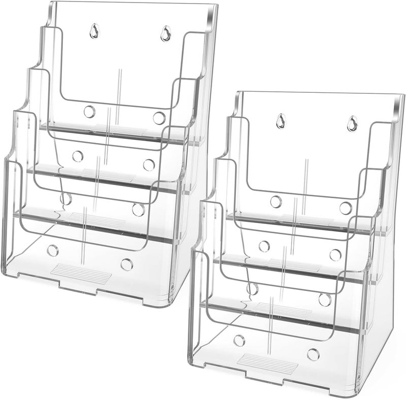 Max Gear Acrylic Brochure Holder 8.5 x 11 inch, 4 Tier Clear Literature Organizer Magazine Stand Display with Removable Divider for 4 x 9 inch Brochures, Pamphlet, Wall Mount or Countertop, 2 Pack - Image 1