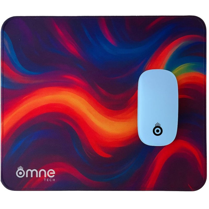 omne TECH Mousepad for Desk | Smooth Waterproof Surface, Anti-Slip Rubber Base, Durable & Comfortable Mouse Pad for Office, Laptop & Computer (RED) (Multicolor Abstract Wave Design) - Image 1