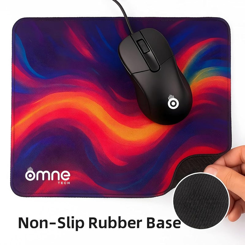 omne TECH Mousepad for Desk | Smooth Waterproof Surface, Anti-Slip Rubber Base, Durable & Comfortable Mouse Pad for Office, Laptop & Computer (RED) (Multicolor Abstract Wave Design) - Image 4
