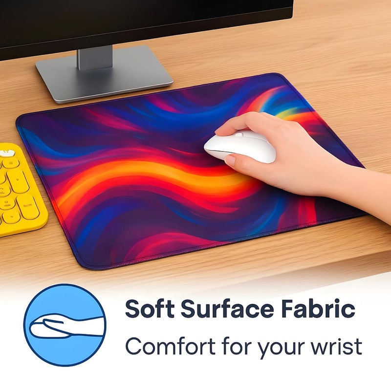 omne TECH Mousepad for Desk | Smooth Waterproof Surface, Anti-Slip Rubber Base, Durable & Comfortable Mouse Pad for Office, Laptop & Computer (RED) (Multicolor Abstract Wave Design) - Image 3
