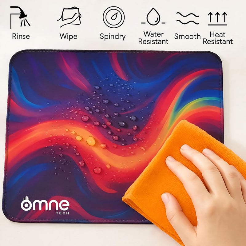 omne TECH Mousepad for Desk | Smooth Waterproof Surface, Anti-Slip Rubber Base, Durable & Comfortable Mouse Pad for Office, Laptop & Computer (RED) (Multicolor Abstract Wave Design) - Image 5