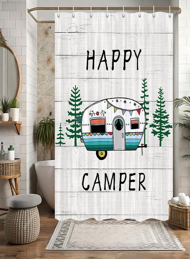 Viajar ستارة حمام Viajar RV، ستارة حمام خشبية ريفية Happy Camper مناسبة للمقطورات السياحية والتخييم، طقم إكسسوارات حمام صغير الحجم مع خطافات، 47 × 64 بوصة - Image 2