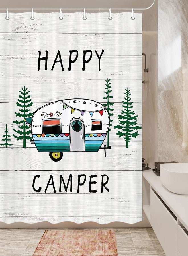 Viajar ستارة حمام Viajar RV، ستارة حمام خشبية ريفية Happy Camper مناسبة للمقطورات السياحية والتخييم، طقم إكسسوارات حمام صغير الحجم مع خطافات، 47 × 64 بوصة - Image 3