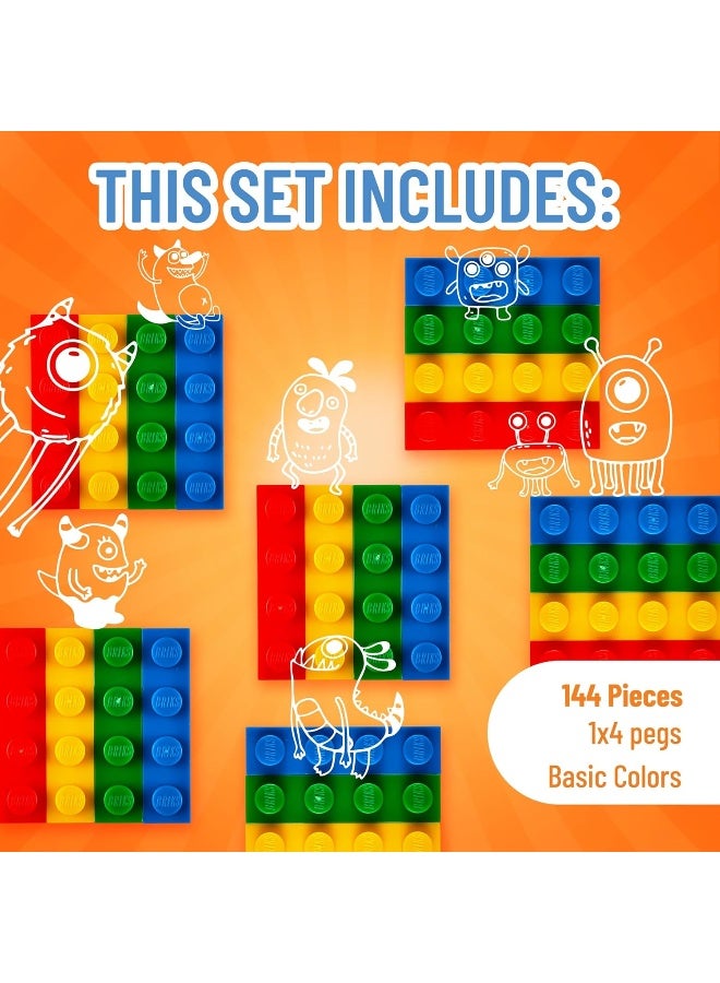 Strictly Briks طقم بدء الطوب الكلاسيكي من ستريكتلي بریکس، أزرق، أخضر، أحمر، وأصفر، 144 قطعة، 1x4 بوصة، مجموعة لعب إبداعية للأطفال من عمر 3 سنوات وما فوق، متوافقة 100% مع جميع العلامات التجارية الرئيسية للطوب - Image 3